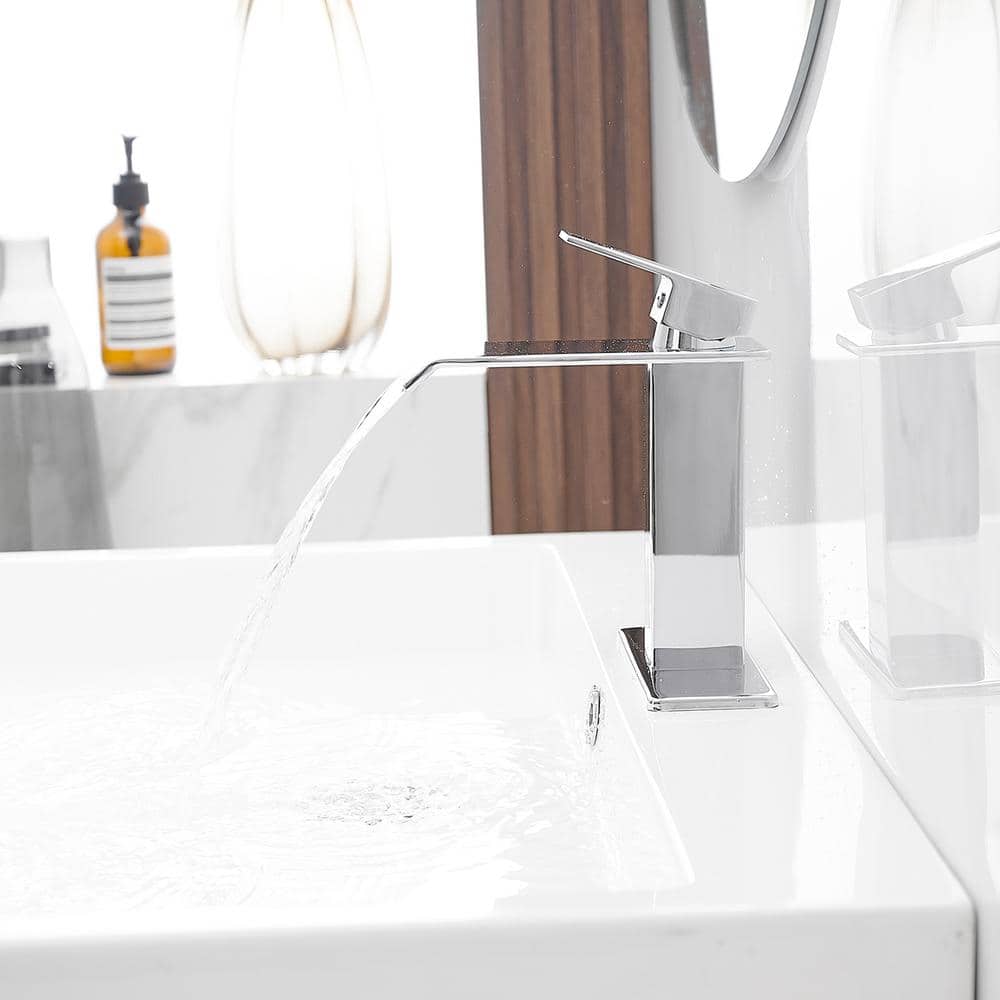 Polished Chrome Single-Handle Waterfall Bathroom Faucet