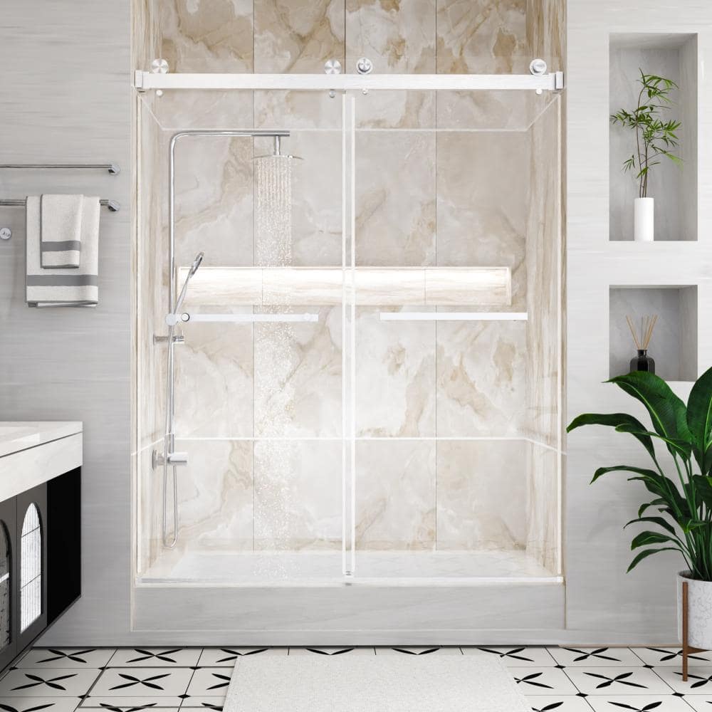 "44"" - 48"" W x 74'' H Double Sliding Frameless Shower Door, 1/4"" Clear Tempered Glass with Quiet Rollers, SGCC Certified" price history on PriceWatchPro