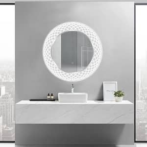 Liza 32 in. W x 32 in. H Round Frameless LED Lighted Wall Mount Bathroom Vanity Mirror with Dimmer and Defogger