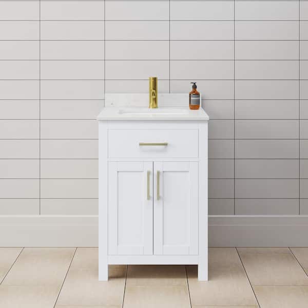 Wyndham Collection Beckett 24 in. W x 22 in. D x 35 in . H Single Bath Vanity in White with Carrara Cultured Marble Top