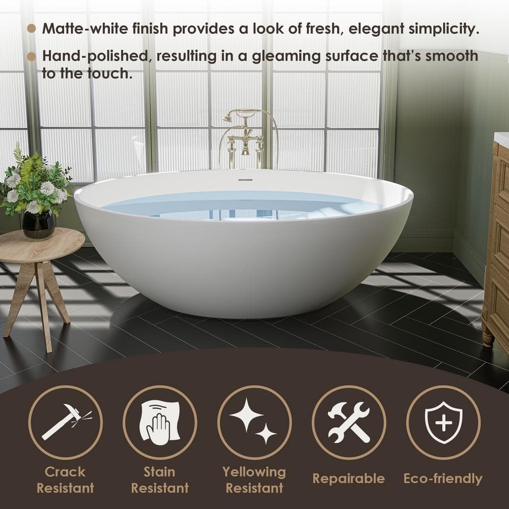 Cacciar 67" Matte White Freestanding Oval Soaking Bathtub