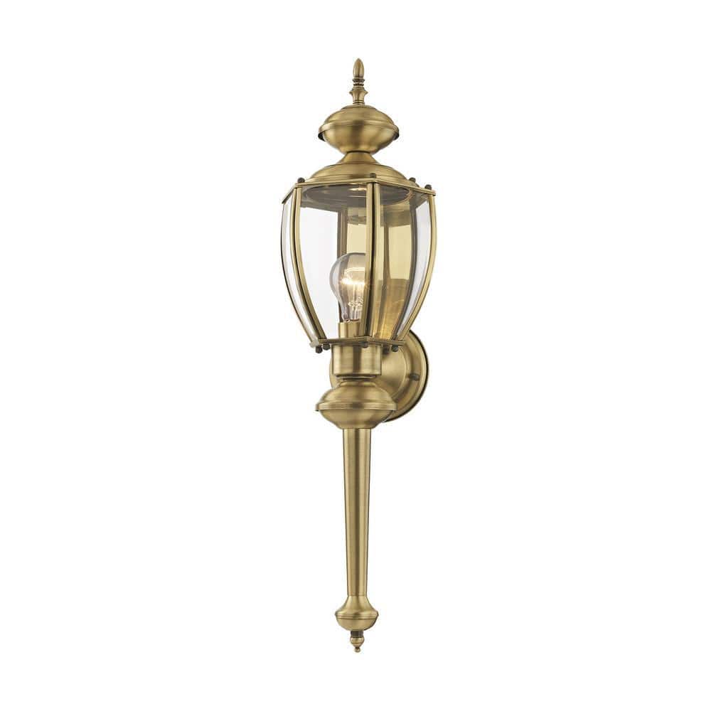 Antique Brass Lantern Sconce with Clear Beveled Glass, 1-Light