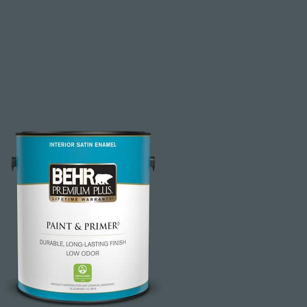 BEHR PREMIUM PLUS 1 gal. #N470-7 Submarine Gray Satin Enamel Low Odor Interior Paint & Primer