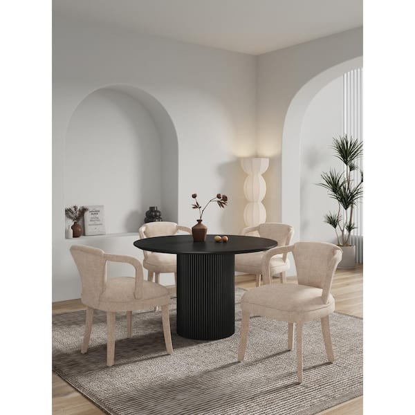 Manhattan Comfort Hathaway and Palmer 5-Piece Round Black and Gold Dust Ash Wood Top Dining Room Set Seats 4