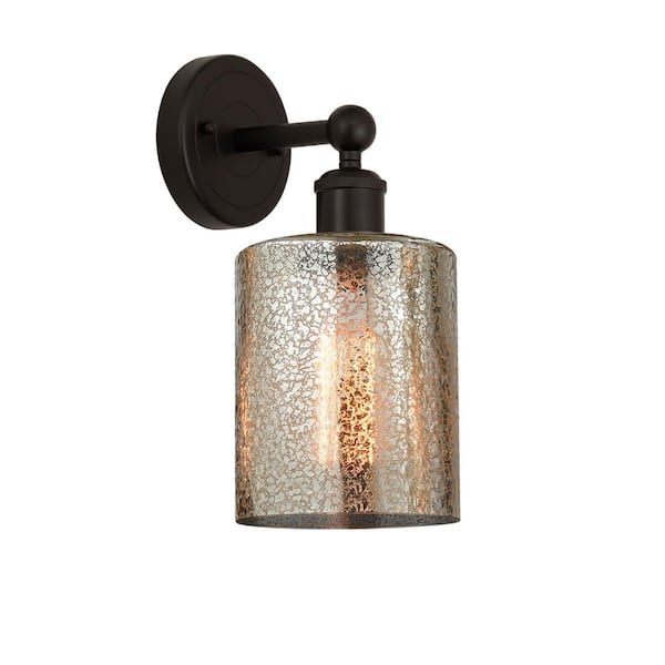 Cobbleskill 1-Light Oil Rubbed Bronze, Mercury Wall Sconce with Bronze Glass Shade