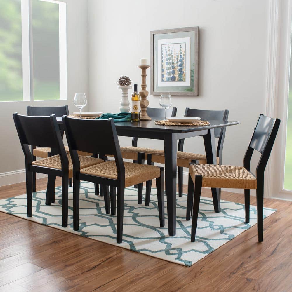 Linon Home Decor Marlene 7-Piece Rectangle Black Wood Top Dining