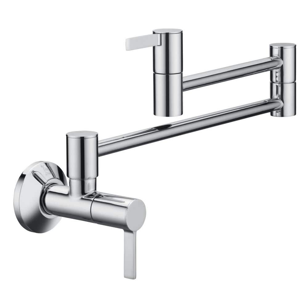 Polished Chrome Wall-Mount Pot Filler Faucet with Dual Ceramic Discs
