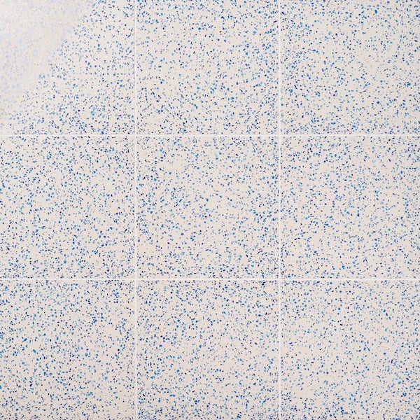 Raleigh Glass Creme Cobalt Blue 16.14 in. x 16.14 in. Polished Terrazzo Floor and Wall Tile (3.61 sq. ft. / Case)