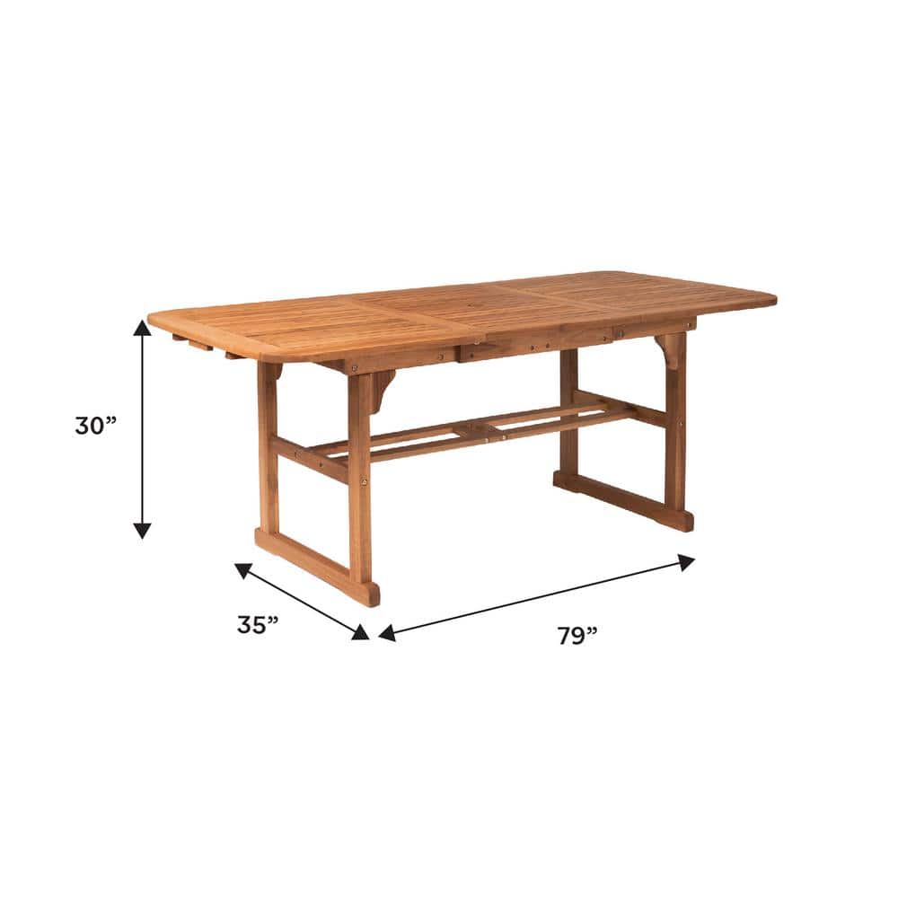 Extendable Acacia Wood Outdoor Dining Table in Natural Brown