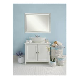 Brushed Sterling Silver 44 in. x 34 in. Beveled Rectangle Wood Framed Bathroom Wall Mirror in Silver