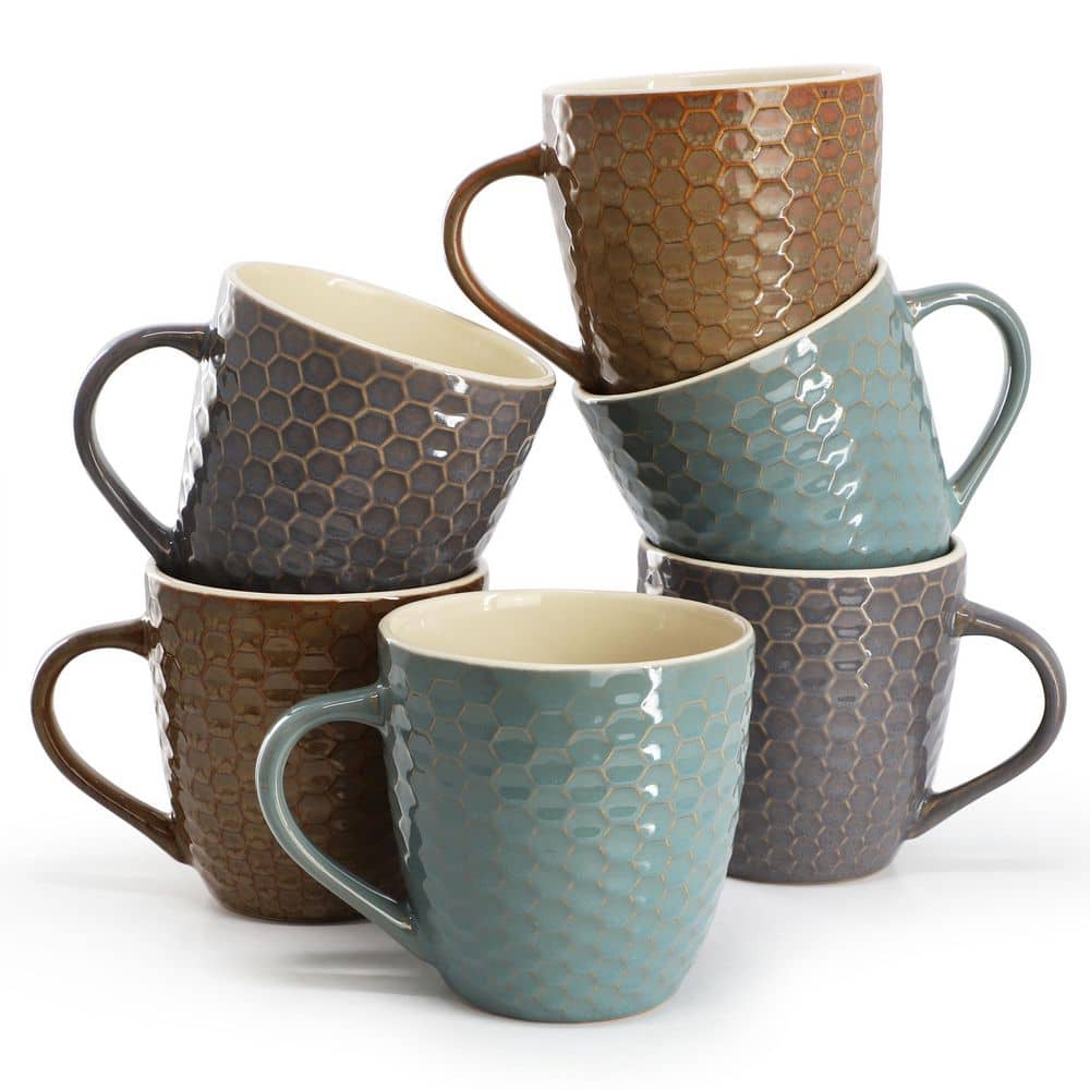 Hex Mesh 6-Piece 15 oz. Mug Set, Assorted Colors