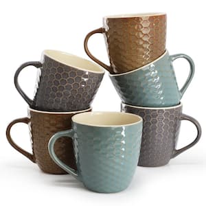 Elama Hex Mesh 6-Piece 15 oz. Mug Set, Assorted Colors