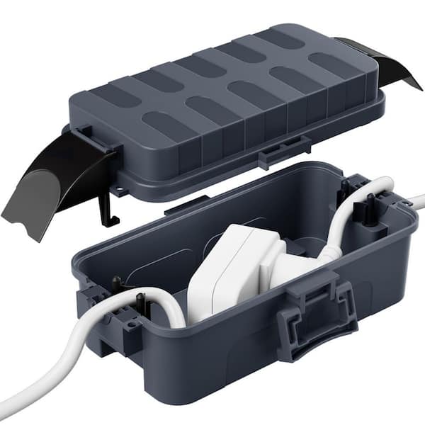 Waterproof Outdoor Electrical Box with Detachable Shield Covers, IP55 Cord Cover for Holiday Lights, Gray, 1-Pack