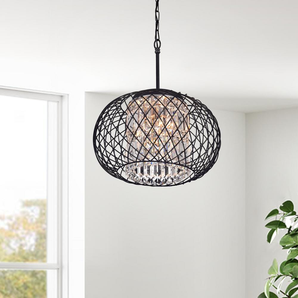 Black Brushed Brown Globe Chandelier with Crystal Accents