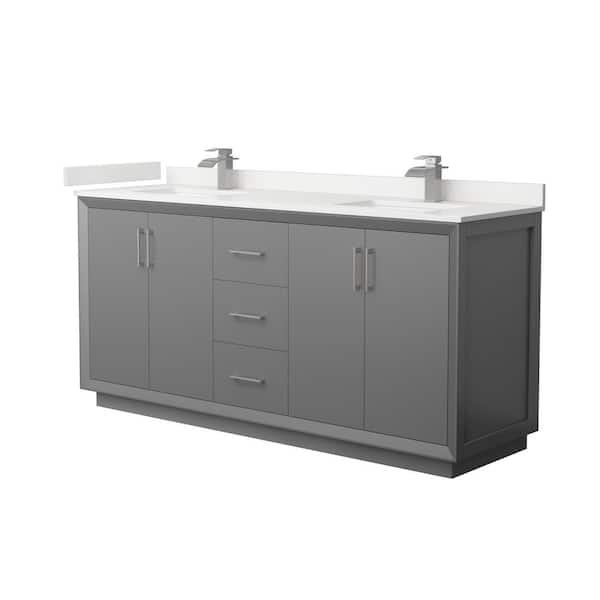 Wyndham Collection Strada 72 in. W x 22 in. D x 35 in. H Double Bath Vanity in Dark Gray with White Quartz Top