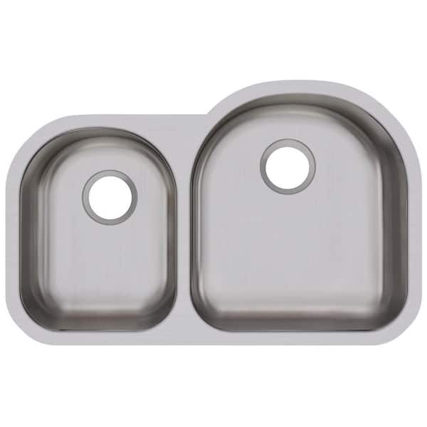 Elkay Dayton Undermount Stainless Steel 31 in. Rounded Offset Double Bowl Kitchen Sink - Left Configuration