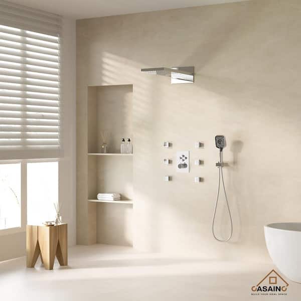 6-Spray Patterns 22 in. Rectangular Wall Mounted Dual Shower Head and Handheld Shower Head 2.5 GPM in Chrome