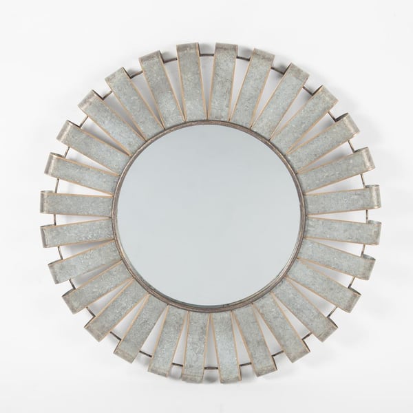 LuxenHome Medium Round Rustic Contemporary Mirror (22.5 in. H x 22.44 in. W)