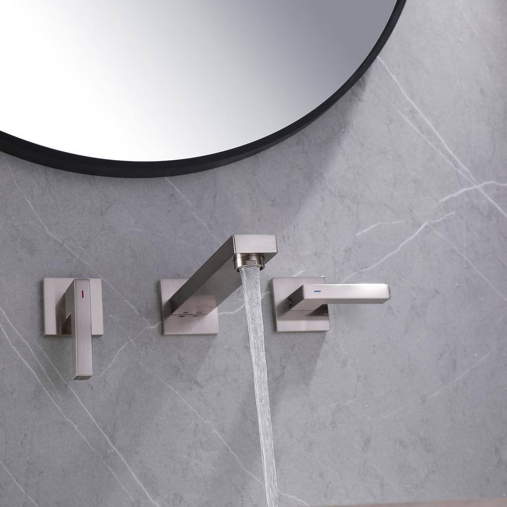 Brushed Nickel Two-Handle Wall Mounted Bathroom Faucet
