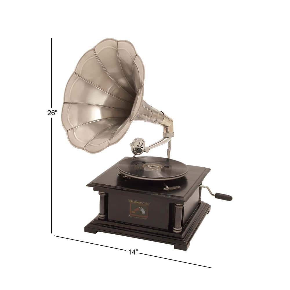 Black Mango Wood Vintage Functional Gramophone with Record