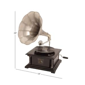 Black Mango Wood Functional Gramophone with Record