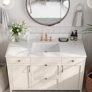 48 in. W x 22 in. D Engineered Stone White Rectangular Single Sink Bathroom Vanity Top with 3-Faucet Hole and Overflow