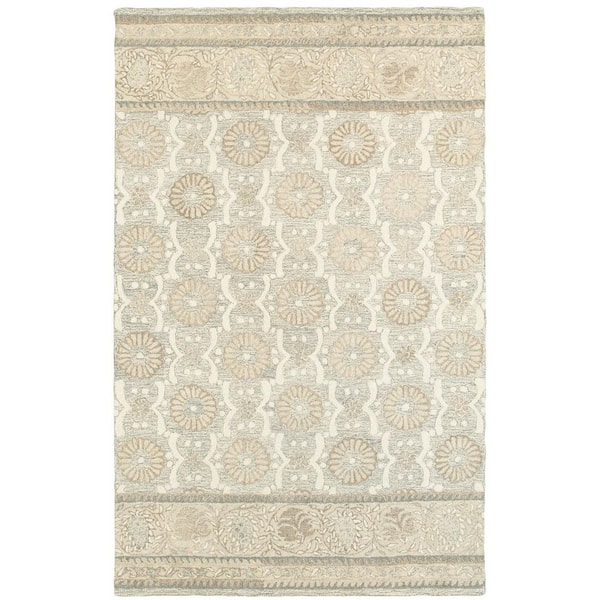4 ft. x 6 ft. Sand Wool Floral Hand Tufted Area Rug