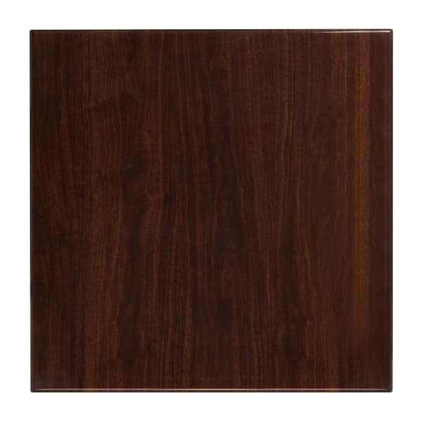 Flash Furniture 30 in. Square High-Gloss Walnut Resin Table Top with 2 in. Thick Drop-Lip