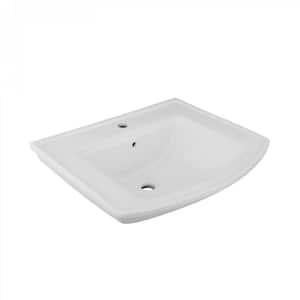 Lowe White Ceramic Wall Mount Bathroom Sink 22 Inches Wide with Overflow & Single Faucet Hole