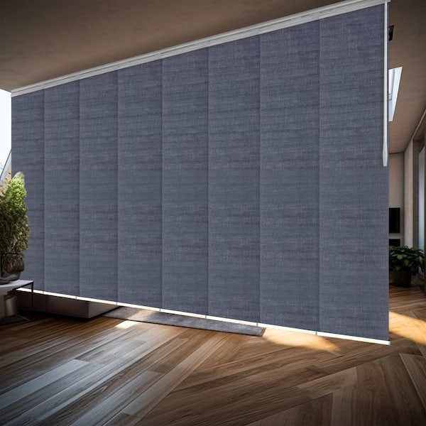 EMOH Midnight Blue 130 in. - 175 in. W x 116 in. L Adjustable 8-Panel White Double Rail Panel Track with 23.5 in. Slates