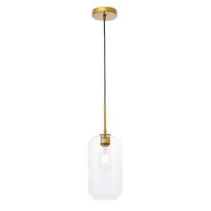 Timeless Home 6.1 in. 1-Light Brass And Clear Glass Pendant Light, Bulbs Not Included
