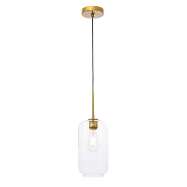Unbranded Timeless Home 6.1 in. 1-Light Brass And Clear Glass Pendant Light, Bulbs Not Included