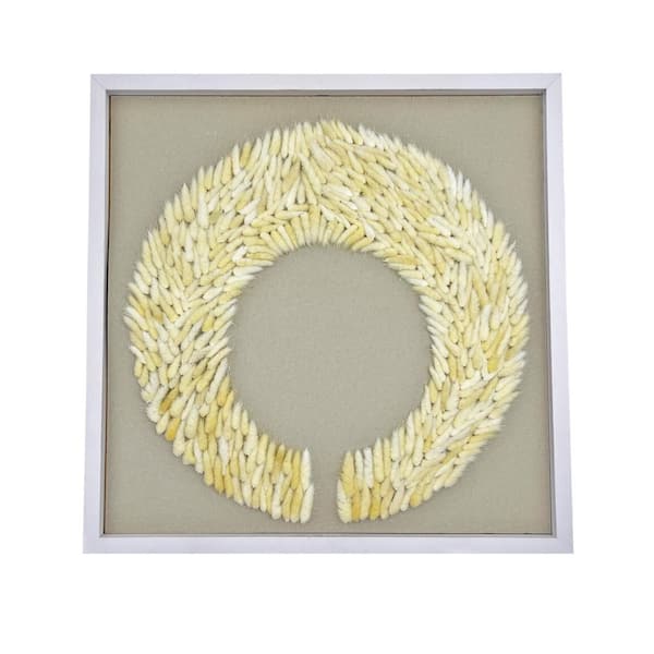 Framed Crescent Bunny Tail Wall Art 24 in. x 24 in. Natural Dried Botanical Decor
