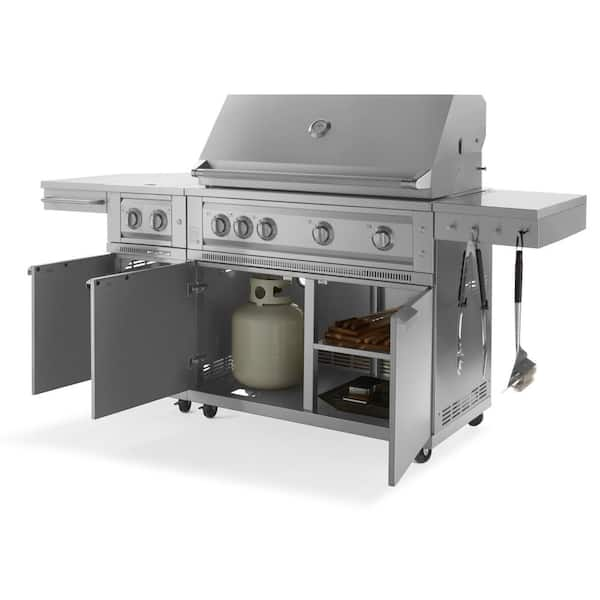 NewAge Products Outdoor Kitchen 40 in. Natural GAS 5 Burners Stainless Steel Grill Cart with Platinum Grill and Dual Side Burner, Silver