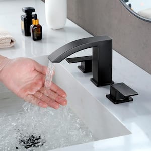 8 in. Widespread Waterfall Bathroom Faucet 3-Holes Double-Handle Bathroom Faucet Pop Up Drain in Matte Black