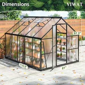 8 ft. W x 10 ft. D Greenhouse for Outdoors, Polycarbonate Greenhouse with Quick Setup Structure and Roof Vent, Black