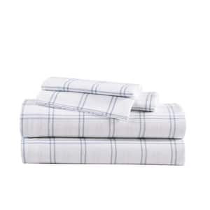 Westridge Plaid 4-Piece Blue Cotton Flannel King Sheet Set