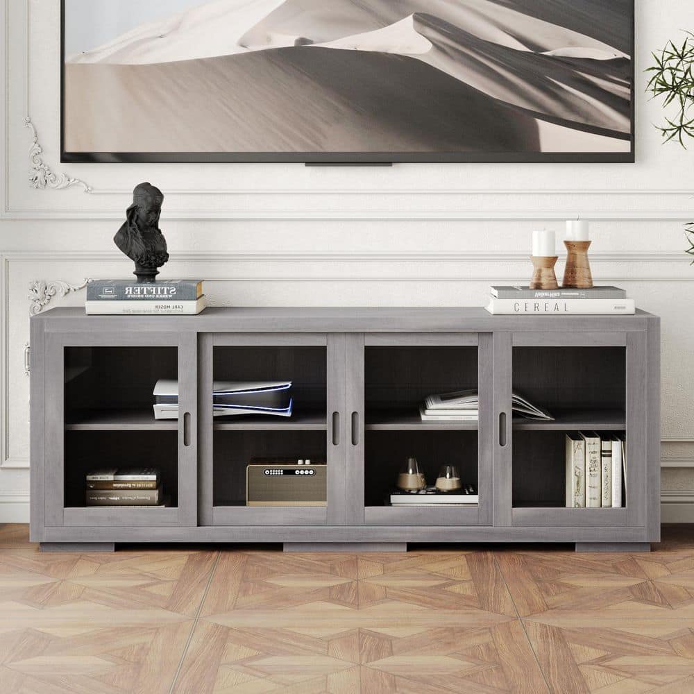 Homsee Gray Wood TV Stand Fits TVs up to 70 in. with Adjustable