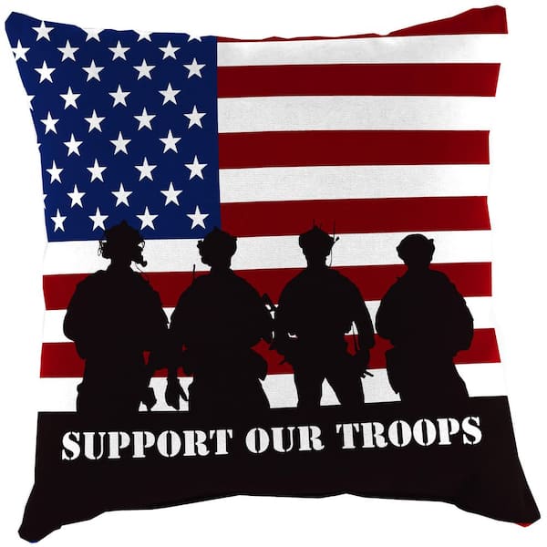 Jordan Manufacturing 16 in. L x 16 in. W x 4 in. T Square Outdoor Throw Pillow in Support Our Troops