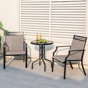 Metal Outdoor Dining Chair with High Backrest in Coffee Set of 2