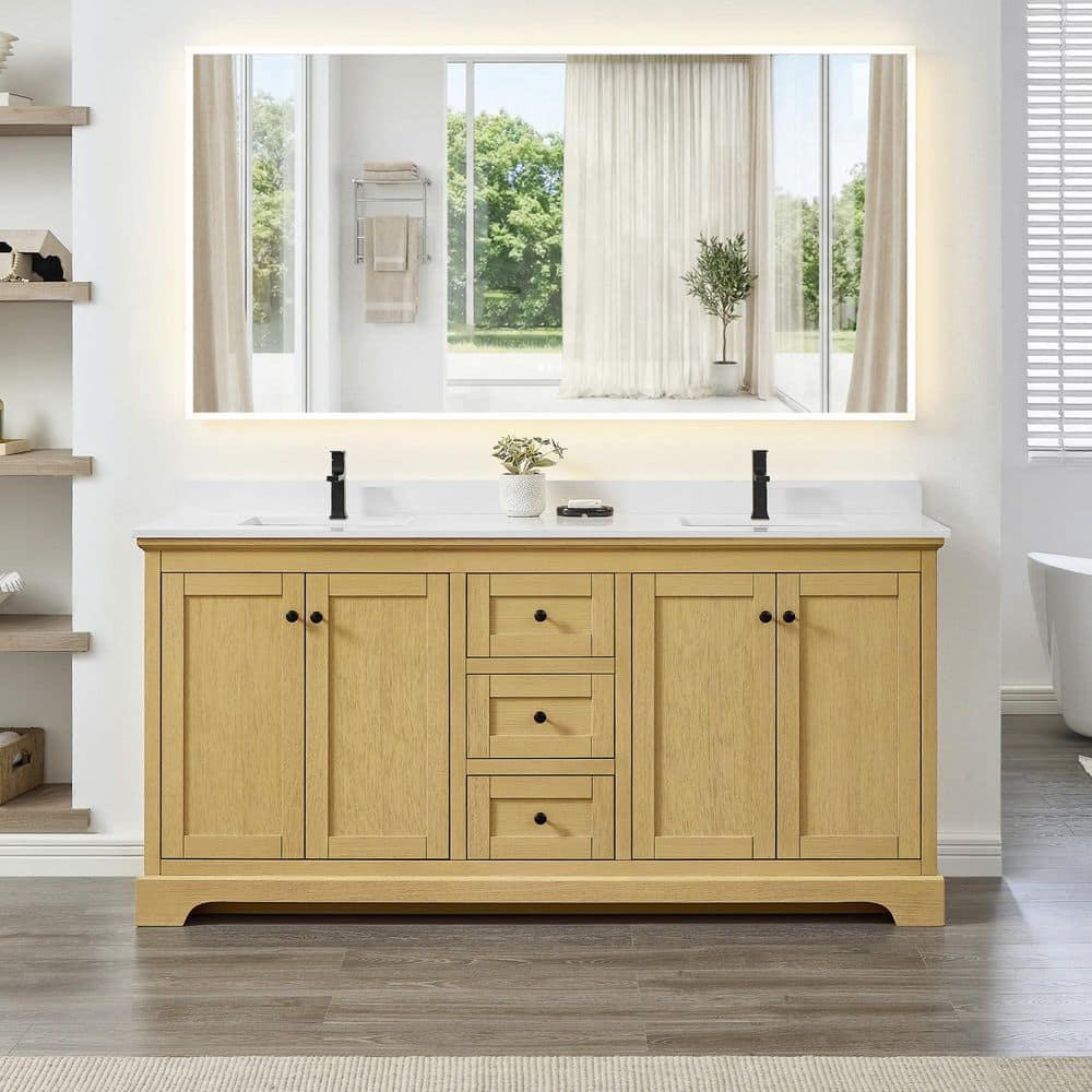 Avery 72 in. Double Freestanding Honey Oak Bath Vanity with White Quartz Top price history on PriceWatchPro