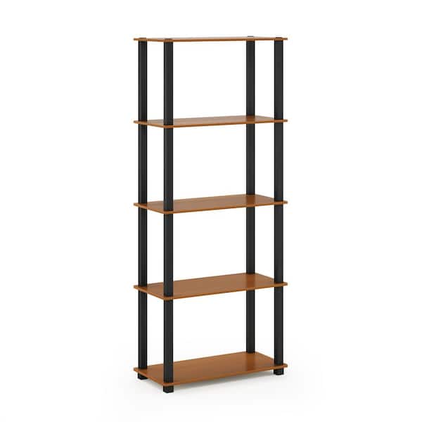 Furinno 57.4 in. Tall Light Cherry Black Wood 5-Shelves Etagere Bookcases