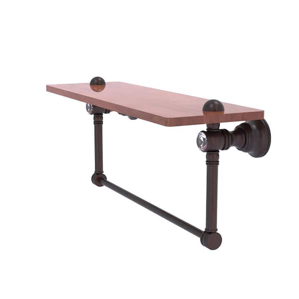 Allied Brass Carolina Crystal Collection 24-in Towel Shelf with Integrated Towel Bar in Unlacquered Brass