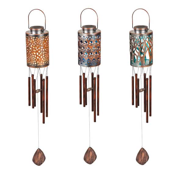 Evergreen Enterprises 36 in. Multi-Color Solar Lantern Metal Wind Chime, Set of 3