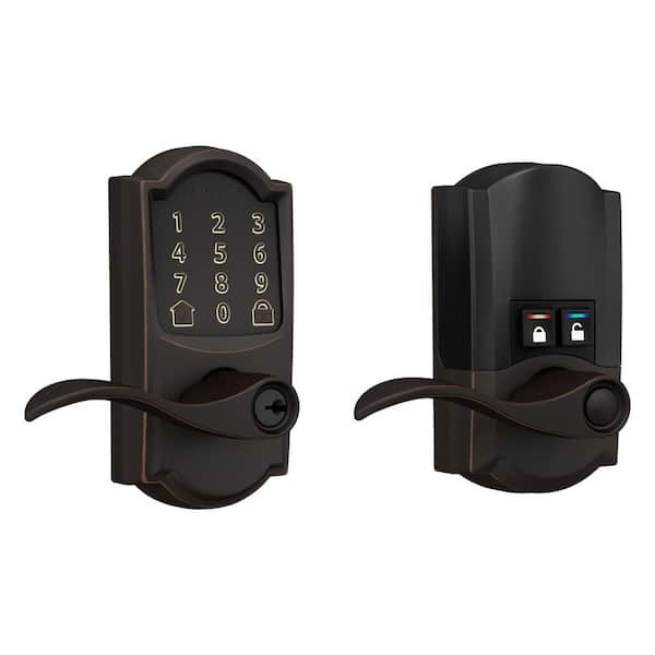 Schlage Camelot Aged Bronze Electronic Encode Smart Wi-Fi Accent Lever with Alarm