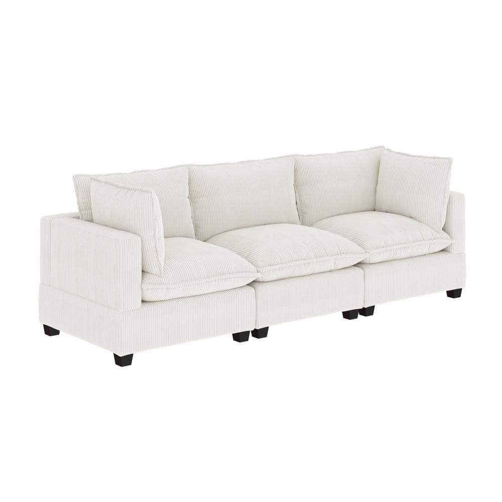 Chelsea White Linen Fabric 111" 3-Seater Sofa with Ottoman