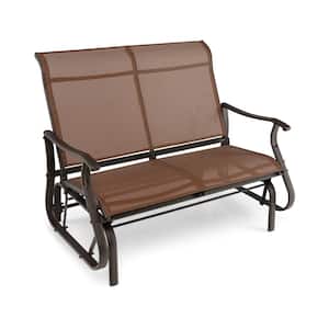 47 in. Metal Patio Outdoor Glider Bench with High Back and Curved Armrests
