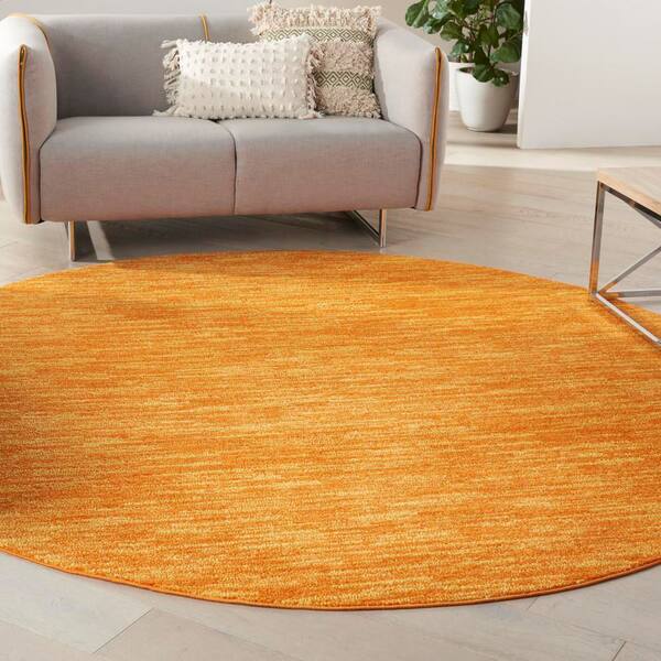 Essentials 8 ft. x 8 ft. Sunburst Round Solid Contemporary Indoor/Outdoor Patio Area Rug