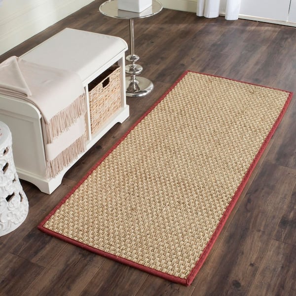 Natural Fiber Natural/Red 3 ft. x 6 ft. Border Woven Runner Rug