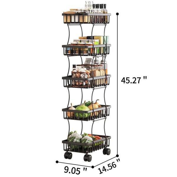 1pc Home Kitchen Storage Rack With Layers For Seasoning And Hanging Basket  For Organizing Without Drilling
